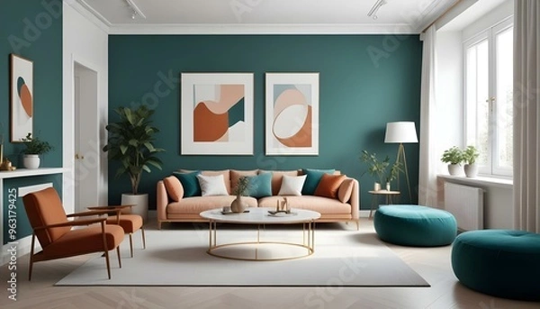 Fototapeta Photo interior modern design room 3d illustration
