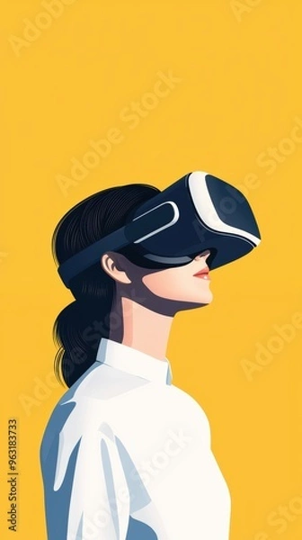 Fototapeta AI-enhanced virtual reality, immersive experiences powered by machine learning, flat design illustration
