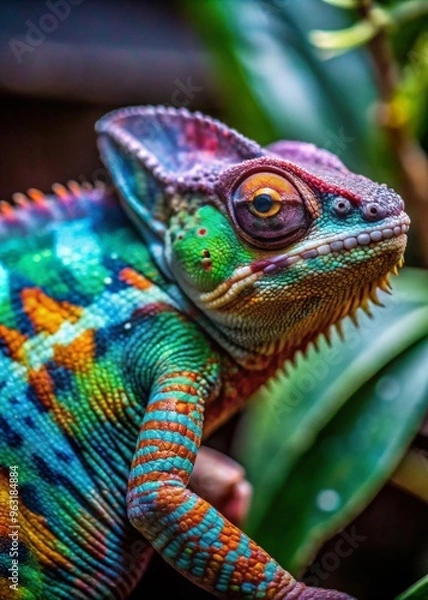 Obraz Colorful Chameleon in Tropical Forest, Reptile Wildlife Photography