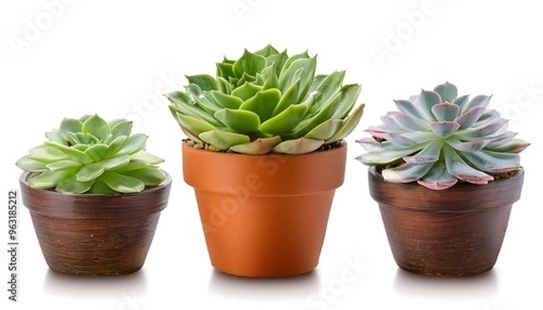 Fototapeta Clipping Path for Small Succulent Pots- - Tiny succulent pots cut out with full depth of fie