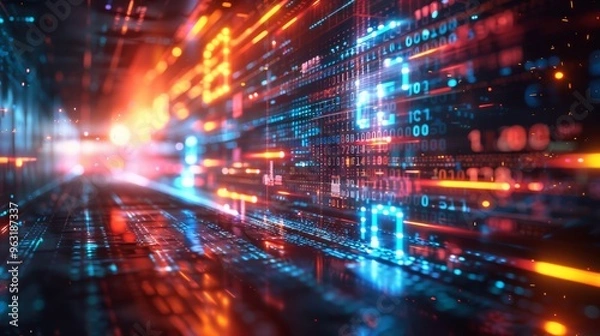 Fototapeta Exploring the Dynamic Digital Data Flow within the EverEvolving Cyber Space Realm