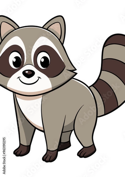 Fototapeta Cheerful funny raccoon black and white vector drawing on transparent background
