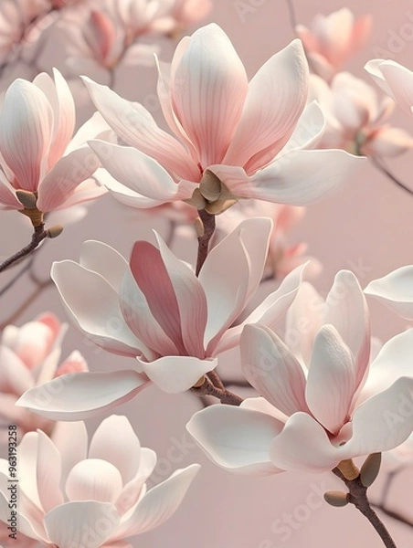 Obraz Soft Pastel Pink Magnolia Blooms Closeup on Blurry Natural Background