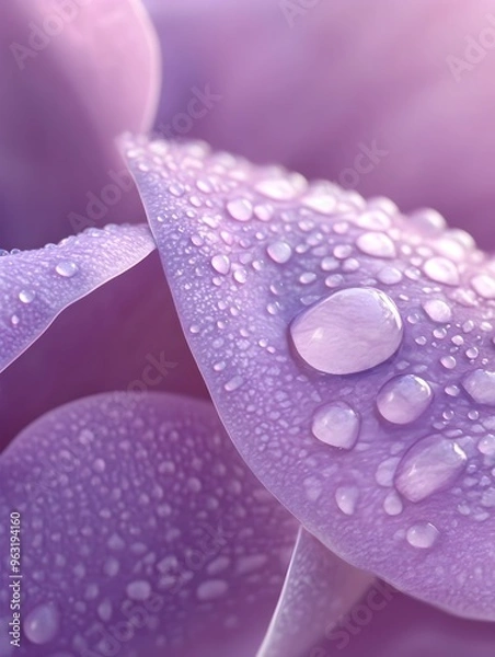 Obraz Delicate Purple Flower Petals with Shimmering Dew Drops in Macro Photography