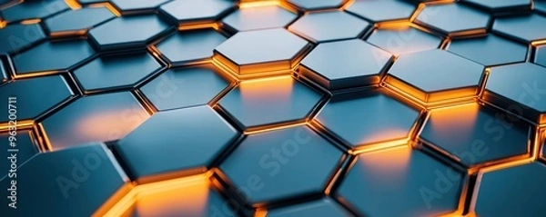 Obraz Abstract Hexagon Pattern with Glowing Lines.