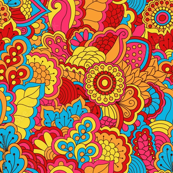 Fototapeta Hand drawn seamless pattern with floral elements. 