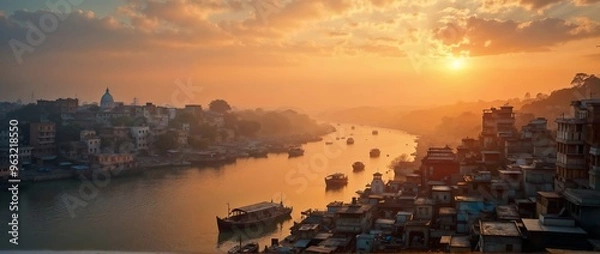 Obraz sunset over the Ganges river