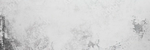 Fototapeta White old concrete wall light grunge texture wide banner format background with copy space for text. Grunge light gray Soft white texture