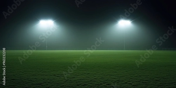 Fototapeta Football field lit up by stadium floodlights.