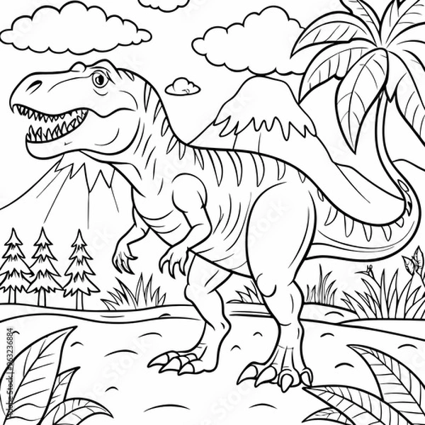 Obraz Child-Friendly Tyrannosaurus Rex Coloring Page for Kids' Educational Projects