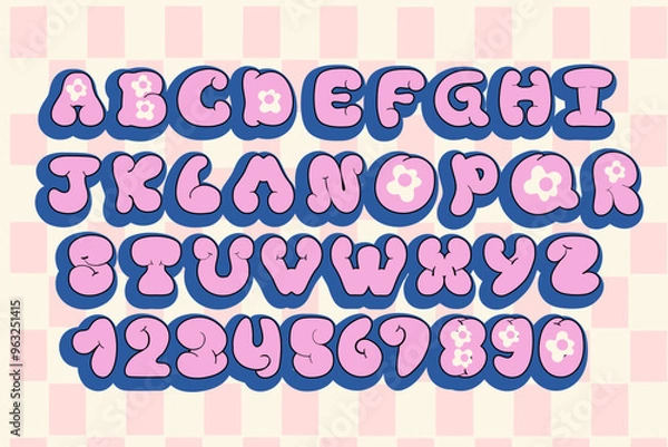 Obraz retro bubble font alphabet, 20s, y2k letter, retro bubble font, retro alphabet, pastel bubble font in Y2K style. Playful design by 2000s or 90s, graffiti font balloon letters, Puffy cartoon letters