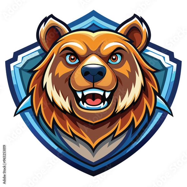 Obraz Brown Bear Head Mascot Inside a Blue Shield
