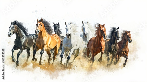 Obraz Graphic with 8 horses running