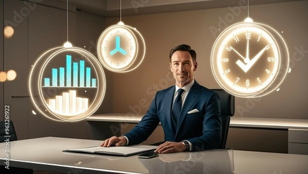 Fototapeta Digital business process management: innovations and analytics using modern technologies and data visualization in the form of holograms