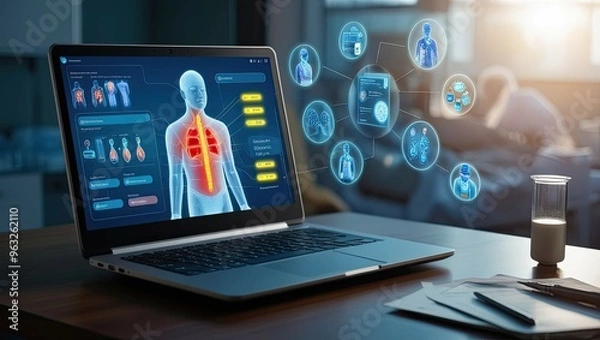 Fototapeta Digital business process management: innovations and analytics using modern technologies and data visualization in the form of holograms