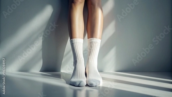 Obraz serene studio portrait of legs in white socks with subtle highlights and shadows