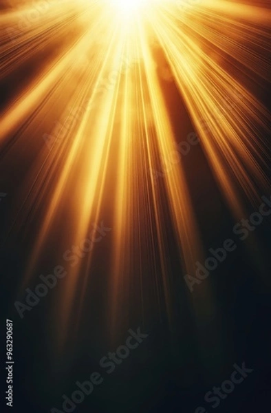 Fototapeta Golden rays of light break through dark clouds, creating a spiritual atmosphere. The beams symbolize faith, hope, and a connection to a higher power, evoking peace and God's presence