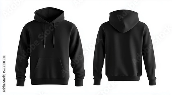 Fototapeta Blank hoodie color black template front and back view on white background. crew neck mock up isolated on white background. Created using Generative AI Technology