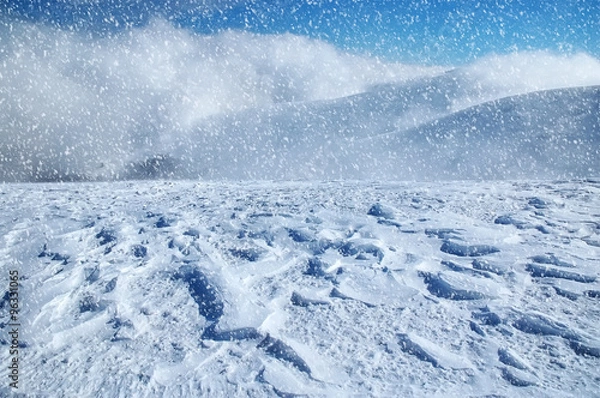 Obraz Beautiful winter landscape with falling snow.