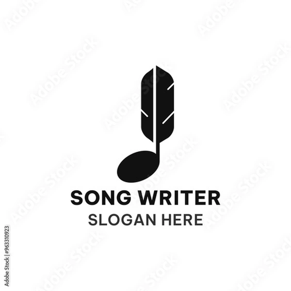 Obraz Song writer logo template in simple flat style. Music note and feather vector illustration
