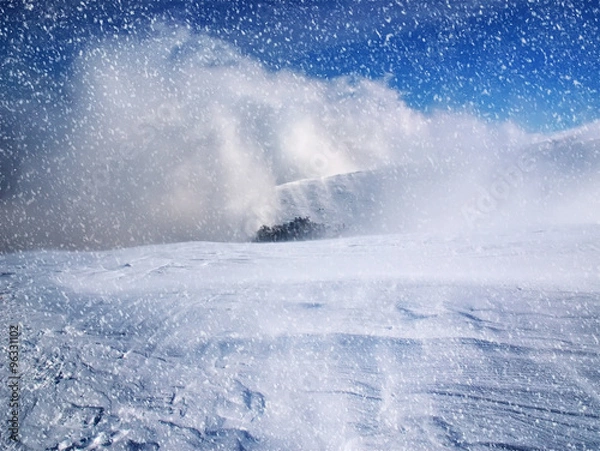 Obraz Beautiful winter landscape with falling snow.