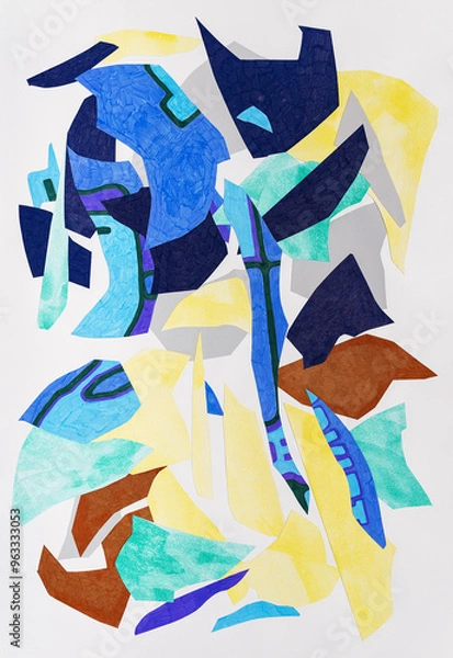 Obraz Vertical abstract collage art in yellow, blue and green colors