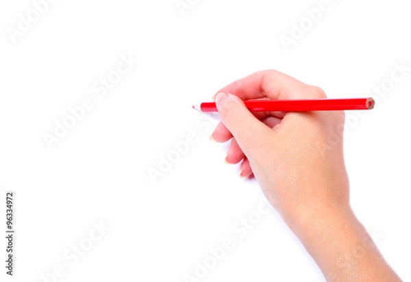 Obraz red pencil in hand  isolated white background