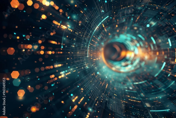 Fototapeta Digital tunnel effect showing concept of data transfer, big data, technology