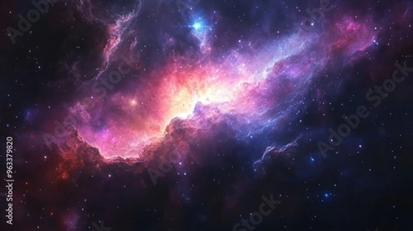 Fototapeta Cosmic Nebula with Bright Stars and Glowing Gas Clouds