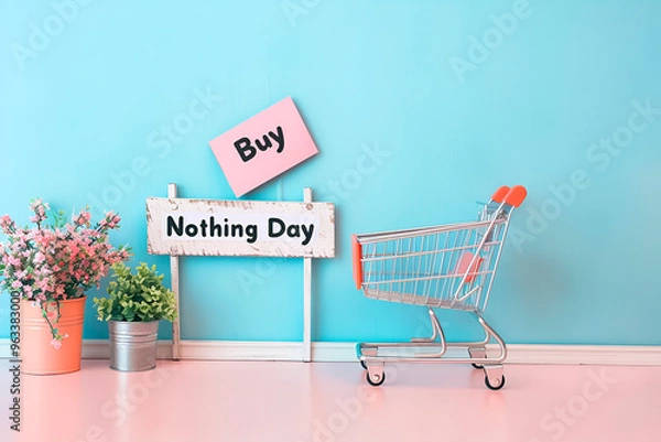 Obraz Sign with text Buy Nothing Day on light blue background