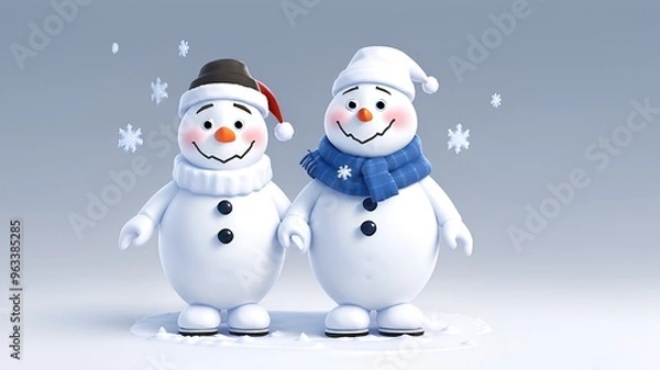 Obraz christmas greeting card with copy space, two snowman
