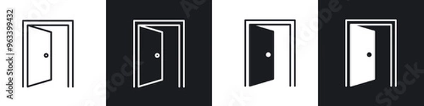 Fototapeta Open door icon in filled and stroke