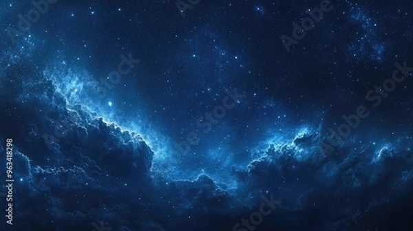 Fototapeta HDR panorama of a starry night sky, with a detailed blue background, stars in the upper left, and soft lighting creating an elegant atmosphere