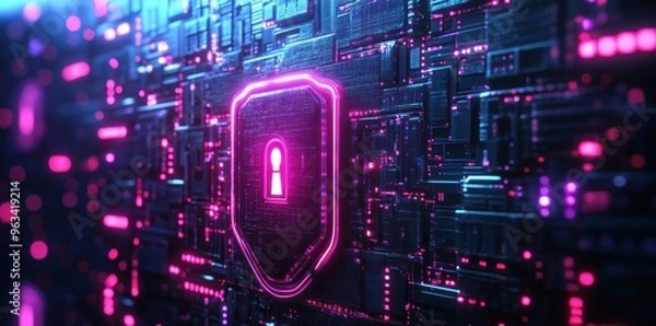 Fototapeta Glowing Keyhole on a Cybernetic Circuit Board