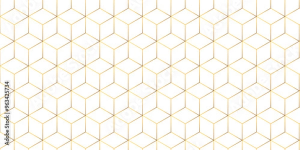 Obraz Vector seamless geometric pattern with triangles hexagon honeycomb emboss gold line cube texture design.  