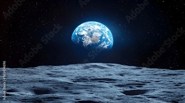 Fototapeta Majestic Earth Viewed from Lunar Surface - An Astronaut's Otherworldly Perspective