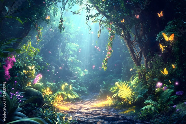 Obraz Mysterious Magical jungle woods view 