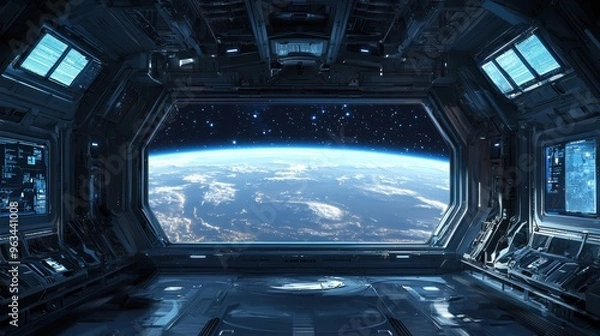 Obraz Futuristic Space Station Observation Deck Overlooking Stunning Cosmic Panorama