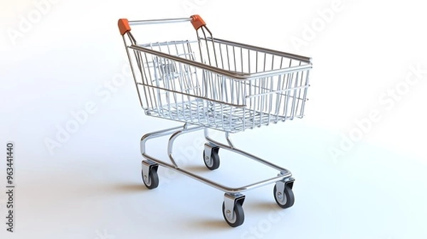Obraz Cart with Tilted Perspective
A shopping cart angled slightly forward, giving a dynamic, tilted perspective. The plain background is softly lit, focusing attention on the cart's structure.