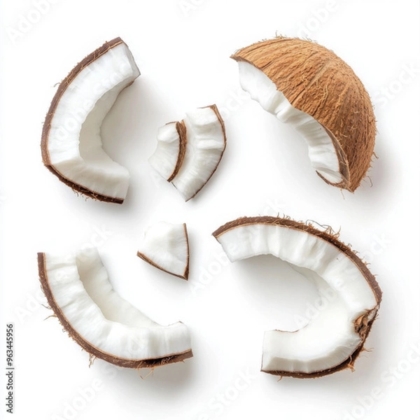 Fototapeta Coconut slices isolated on a white background