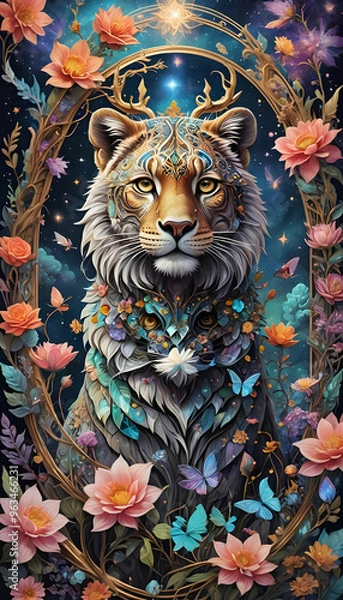 Fototapeta a visually descriptive image from intricate floral design to realistic animal portrait.