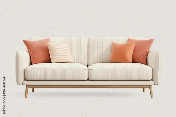 Fototapeta Elegant modern sofa, interior design element, detailed sketch, neutral tones, isolated on white background