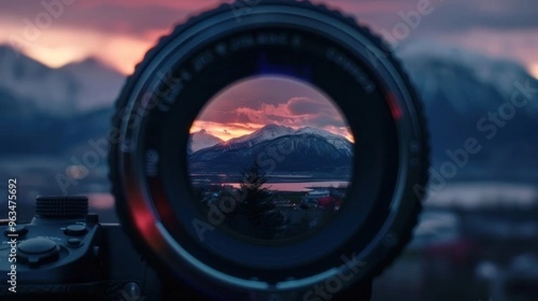Obraz Mountainous Sunset Through a Camera Lens