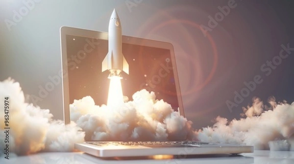 Obraz Laptop Rocket Launch -  A Digital Takeoff