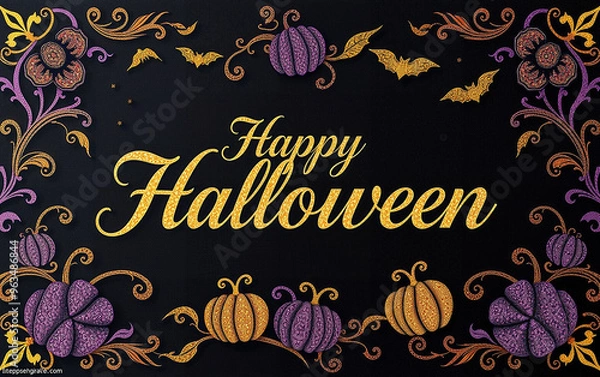 Fototapeta gorgeous elegant halloween card with calligraphy flourishing glitter design luxury highclass