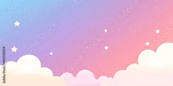 Fototapeta Imagine a vibrant pastel sky with fluffy clouds and twinkling stars, creating an enchanting scene that inspires calmness, whimsy, and delightful daydreams, captivating the imaginative mind