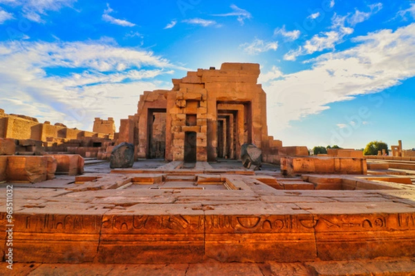 Fototapeta View of the ruins of the Kom Ombo temple dedicated to the crocodile headed Goddess Sobek at the Temple of Sobek and Haroeris built in 2nd century BC by Ptolemy pharoahs in Kom Ombo,Near Aswan,Egypt