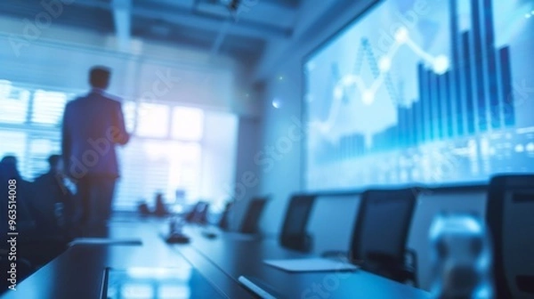 Obraz Business Presentation with Abstract Blur and Analytics Display