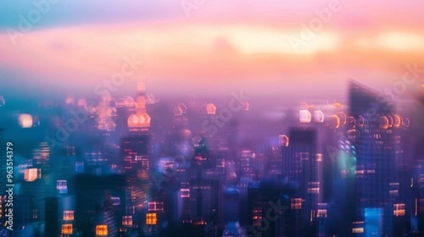 Fototapeta Dreamy Blurred Cityscape at Dusk with Vibrant Colors