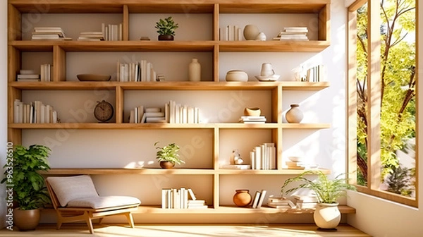 Obraz Modern interior of a home office combined with a library and a relaxation area